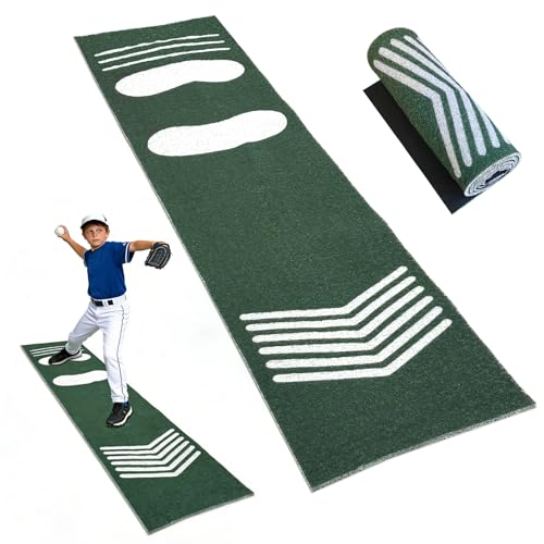 Softball Pitching Mat Wear-Resistant Portable Training Mat for Batting Stance Practice Indoor/Outdoor Practice Baseball Strike Zone Mat for Youth Beginners 54L x 12W Green