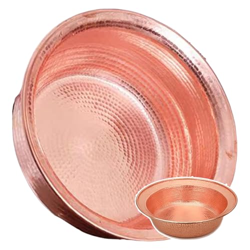 WhAeoy Lavabo De Cobre Portátil (34 Cm/37 Cm), Lavabo De Cobre Martillado A Mano, Bordes Curvos + Colocación Estable, para Fiestas De Bodas, Lavado De Cara,34CM,B
