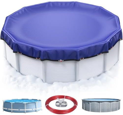 UIRWAY [200GSM Heavy Duty] 24FT Winter Pool Cover 2026 Upgrade Pool Cover for Above Ground Round Pools, UV & Cold Resistant Swimming Pool Cover, Tearproof Tarp with Cable System