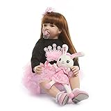 TERABITHIA 24 inch 60cm So Truly Big Size Reborn Princess Toddler Dolls in Silicone Vinyl Real Handmade Long Hair Stuffed Cloth Body Newborn Girl Doll Children Birthday Xmas Gift