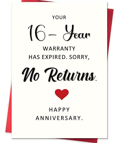Smithtuy Funny 16 Year Anniversary Card 16th Wedding Anniversary Card Gifts for Husband Wife Couples 16 Year Anniversary Cards Gifts for Him Her Women Men