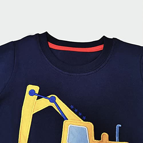 Little Hand Langarmshirt Jungen Bagger Pullover Kinder, Traktor Kinder Dinosaurier Bagger Baumwolle Kinder Langarm Shirt Jungen Tops 2-7 Jahre Blau-Bagger,98