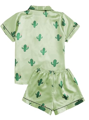 Image of Remidoo Women's Silk Satin Pajama Set Striped Button Up Pjs Short Sleeve Loungewear
