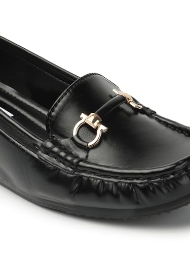 Image of ELLE Women's Flats Slip-On Loafers with Metallic Buckle