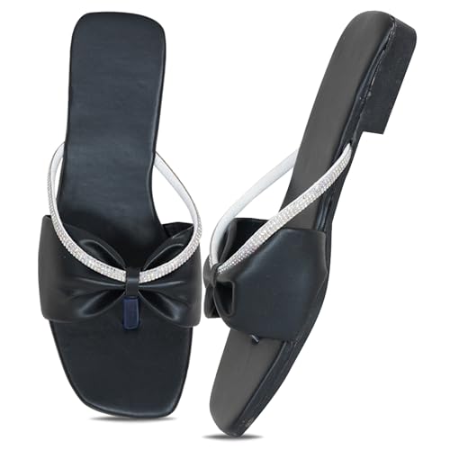 Image of Women's Slippers | Comfortable Flat Chappals for Women with Bow Detail | Stylish Casual Chappals, Trendy Summer Sandals, Comfortable Footwear for Daily Use