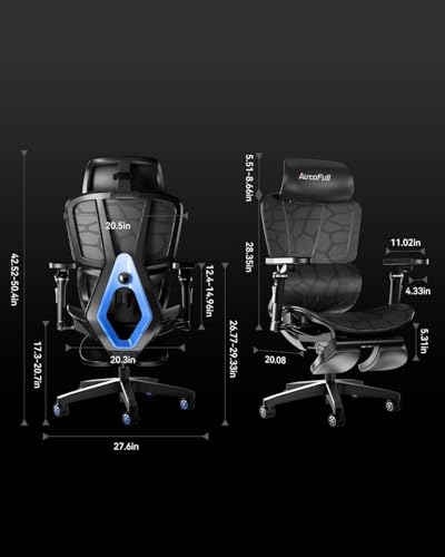 AutoFull G5 Ergonomic Office Chair with 6D Lumbar Support, 360° Adjustable Armrest, Reclining Computer Mesh Chair with Footrest, Blue