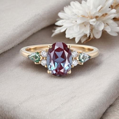 Oval Shaped Blue Sapphire Ring Natural Moss Agate Wedding Ring Birthday Gift for Women's Diamond Anniversary Ring Comfort Fit September Birthstone Jewelry S925 Silver3