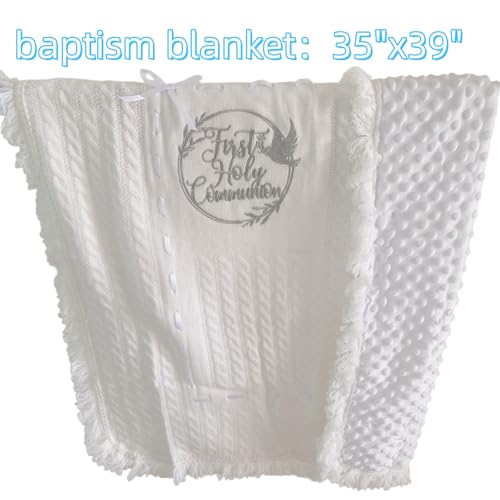 Image of Baby Blanket White Baptism Gifts for Girl Boys First Communion Christening Christian Gifts for Kids White Soft Crochet Knitted Towel
