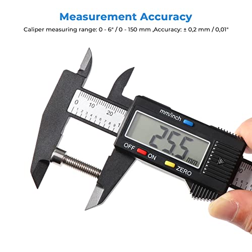 Image of Vinabo Digital Vernier Caliper 150 mm /6 Inch Digital Caliper Measuring Tool with Large LCD Display for External, Internal, Depth and Pitch Measurements