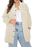 Eytino Womens Plus Size Corduroy Shirts Long Sleeve Button Down Jacket Casual Shacket Blouses Tops,2X Apricot