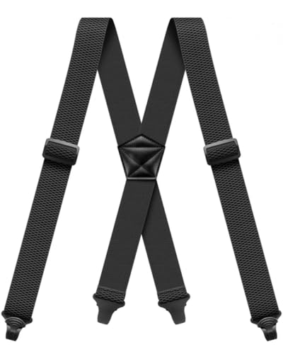 Suspenders for Men Heavy Duty Hidden Black Suspenders Work Airport Friendly 1.5In Wide X-Back with Plastic Gripper Clasps Adjustable Elastic Braces for Trouser Pants