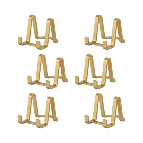 Tincogo tallriksstativ, 6-pack akryl plastdisplaystativ för bilder, foto, dekorativ tallrik, fat - bordskonst - 7,6 cm - gyllene