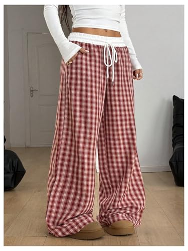 Image of SOLY HUX Women's Plaid Checkered Pants Flannel Pajama Pants with Pockets