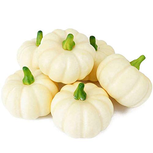 Peicees 6 Realistic Fall Harvest Small Beige Mini Artificial Pumpkins for Halloween, Fall and Thanksgiving Decorating