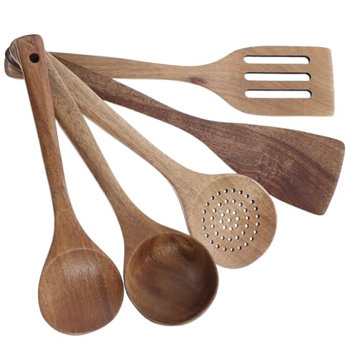 CHICAMPERA 1 Juego Juego De Vajilla De Madera Cucharón Cucharas De Madera Para Comer Cuchara Sopera Grande Cuchara Sopera Utensilio Sartén Antiadherente Espátula De Cocina Marrón Teca