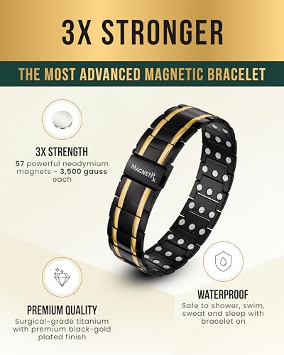 Image of MagnetRX 3X Strength Titanium Magnetic Bracelet - Magnetic Bracelets for Men - Premium Fold-Over Clasp and Adjustable Length with Sizing Tool