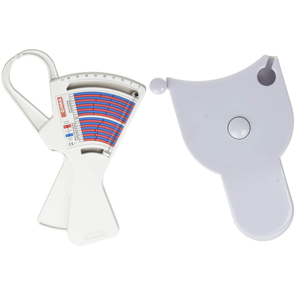 Plicometro GIMA Fat-1, analisi grasso corporeo, certificato CE & 27343 Metro misuratore corporeo a nastro, Lunghezza massima: 152 cm