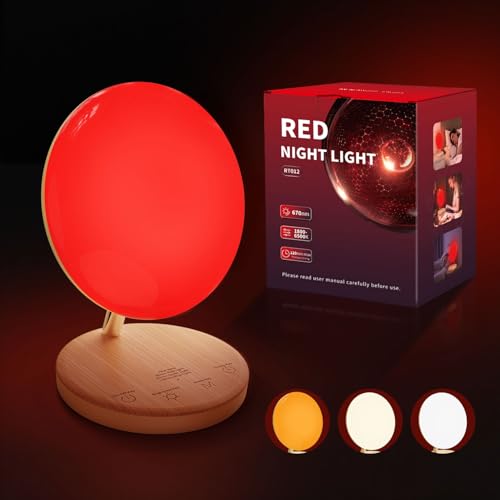Image of CAREMORR Red Therapy Night Light for Sleep Aid, Baby Nursery & Bedrooms - 670nm Bedside Lamp with Timer/Dimmer, Amber Light & Daylight Modes