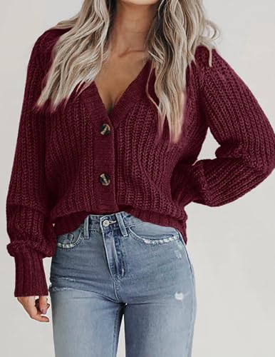 Image of Zeagoo Women's 2026 Fall Chunky Knit Cardigans Open Front Long Sleeve V Neck Button Loose Cardigan Sweaters
