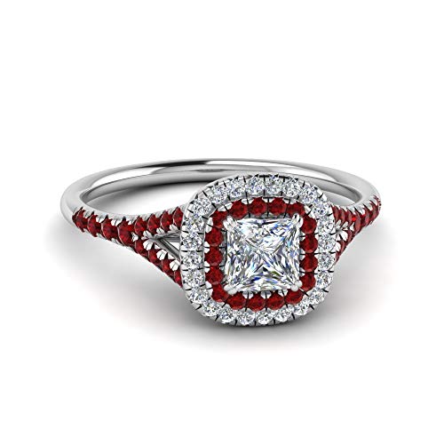 Image of Choose Your Gemstone Delicate Double Halo Diamond CZ Ring Sterling Silver Princess Shape Halo Engagement Rings Matching Jewelry Wedding Jewelry Easy to Wear Gifts US Size 4 to 12