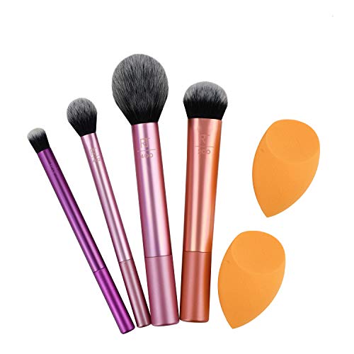 Real Techniques Makeup Brush Set with 2 Sponge Blenders for Eyeshadow, Foundation, Blush, and Concealer, Set of 6