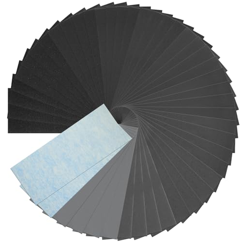 cooclensportey 50PCS Sand Paper, 13 Grits Premium Sandpaper Assortment - 120/150/180/240/320/400/600/800/1000/1500/2000/3000/5000 Grit Sandpaper Sheets, Wet Dry Sand Paper for Wood Metal Car Sanding