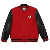 True Religion Boys Varsity Jacket – Stylish Button Front Jacket with Faux Leather Sleeves