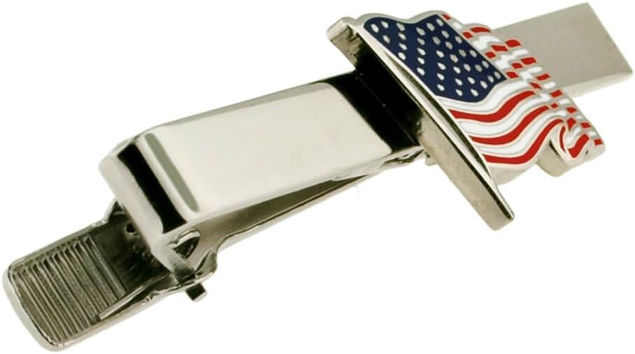 Image of PinMart's Gold Color Plated and Silver Made in the USA American Flag Enamel Lapel Pin, Cufflink & Tie Clip