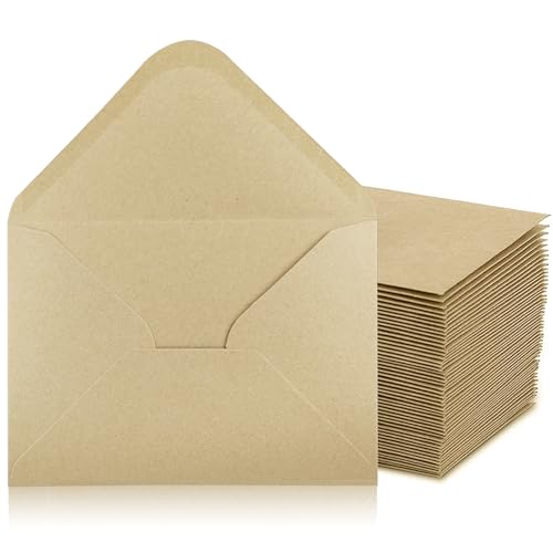 Qiareoiu 50 Briefumschläge braun, 16 x 11 cm briefumschläge kraftpapier umschläge C6, Nassklebende Klappenumschläge für Hochzeiten, Karten und Einladungen
