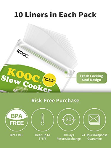 [New] Kooc Disposable Slow Cooker Liners And Cooking Bags, 1 Pack(10 Counts), Large Size Pot Liners Fit 4Qt To 8.5Qt, 13"X 21", Fresh Locking Seal Design, Suitable For Oval & Round Pot, Bpa Free #TOP1