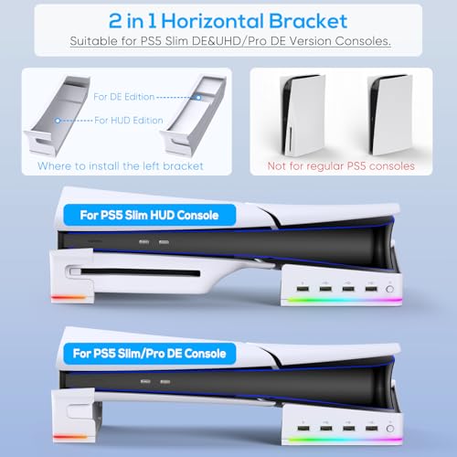 Image of FASTSNAIL Horizontal Stand with RGB LED Light for New PS5 Slim Console,Stand Holder Accessories with 14 Light Modes and 4-Port USB Ports, Non-Slip Base for PlayStation 5 Slim Disc&Digital Edition