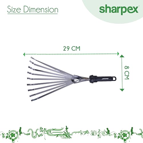 Sharpex Heavy Duty Steel Gardening Hand Rake Soil Tiller | Tooth Rake Garden Tool with Ergonomic Handle | Great for Lawn Leaf Clean up, Cultivating, Loosening Soil & Spreading Mulch (Silver)