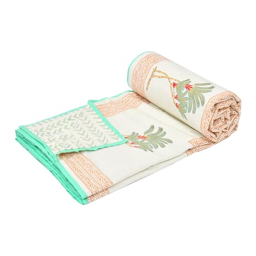 Image of BLOCKS OF INDIA 100% Cotton Dohar King Size Reversible Hand Block Printed Malmal Summer Dohar /Blanket (Color 5)