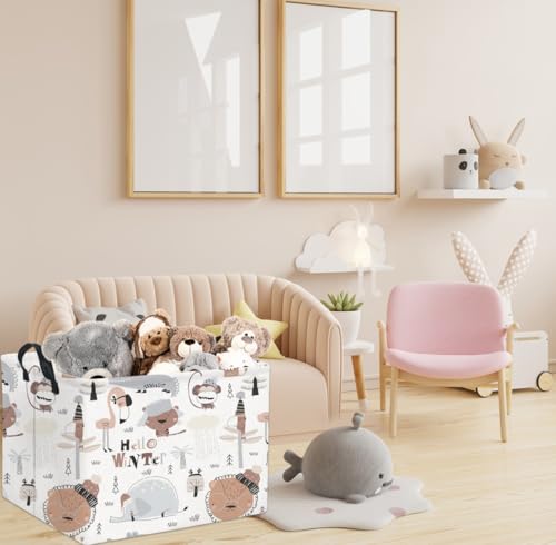 Image of Rectangular Kids Storage Basket Baby Storage Basket Cute Kids Toy Storage Bin Organizer Shelf Book Room Decor(Winter Animal)
