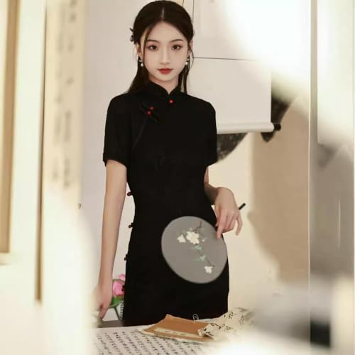 Cheongsam été noir mi-long : la solution mode pour rester fraîche et chic