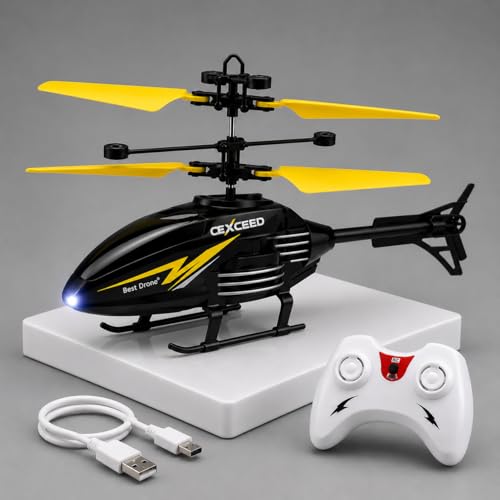 Image of Toy Helicopter Gravity Sensor for Boys, Safety Sensor, Indoor Palm Sensing Rechargeable with LED Lights I Pack of 1 (Black Yellow coloure)