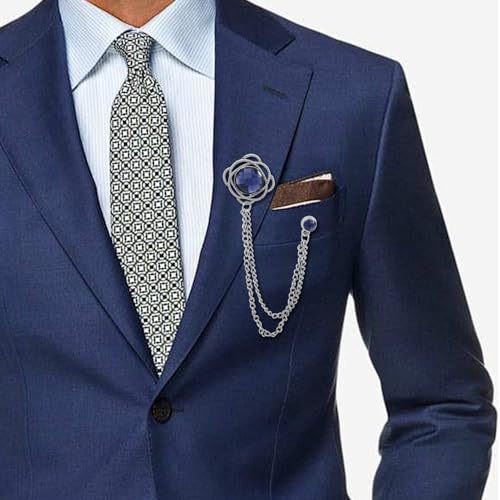 Image of Gold /Silver Crystal Geometry Brooch Lapel Pin for Men Rhinestone With Hanging Chain Brooch for Men Suit Fashion Tuxedo Tie Hat Scarf Collar Pins for Men Women Gifts