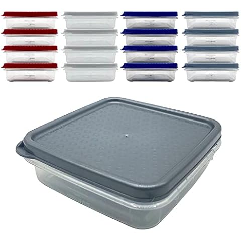 MAKREL 16 Pack Store Smart Flat Square Stackable Plastic Food Storage Containers with Multicolour Lids 220ml (Opaque Lids) Cover