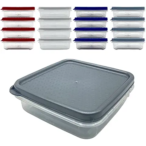 MAKREL 16 Pack Store Smart Flat Square Stackable Plastic Food Storage Containers with Multicolour Lids 220ml (Opaque Lids) Cover