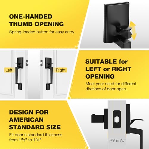 Image of Kolet Front Door Handle, Handle Set with No Lock, Exterior Entry Door Handle, Heavy Duty Zinc Alloy, Reversible for Right & Left Opening, Deadbolt Not Included, Matte Black