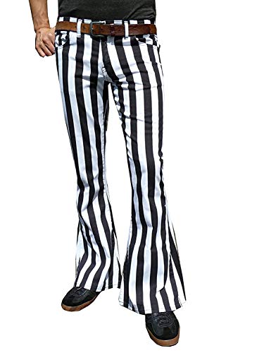 Fuzzdandy Herren Schwarz Weiß Gestreift Hose Jeans - Schwarz/Weiß, 32" Waist x 32" Leg Cover