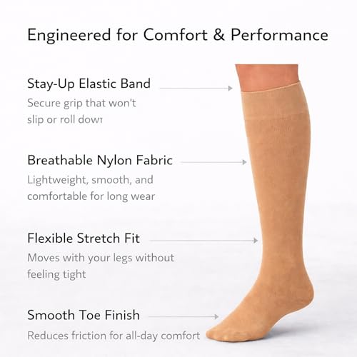 Image of Diamond Star Women's Trouser Socks, Opaque Knee High Nylon Socks, Stretchy Comfort Fit for Work and Casual, 6 Pairs