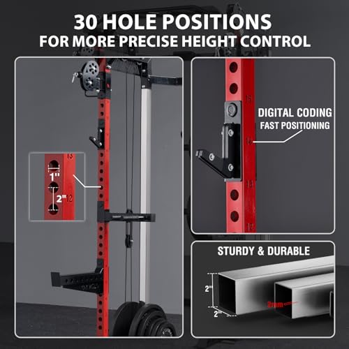 Image of Mikolo Power Cage, 2000LB Power Rack with Independent Dual Pulley System, Multi-Function Home Gym Workout Machine for Cable Crossover and Squat