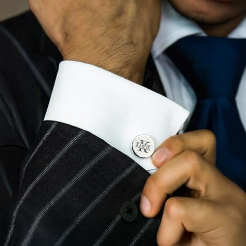 Image of TRUESILVER ACPL 925 Sterling Silver Personalized Customized Engraved Initial or Name Designer Cufflinks for Men, Boys, Fathers and Grand Father