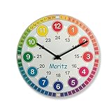 Faramosa Bunte Lernuhr farbenfrohe Wanduhr Kinderzimmer personalisierte Kinderzimmeruhr Name Jungen Mädchen
