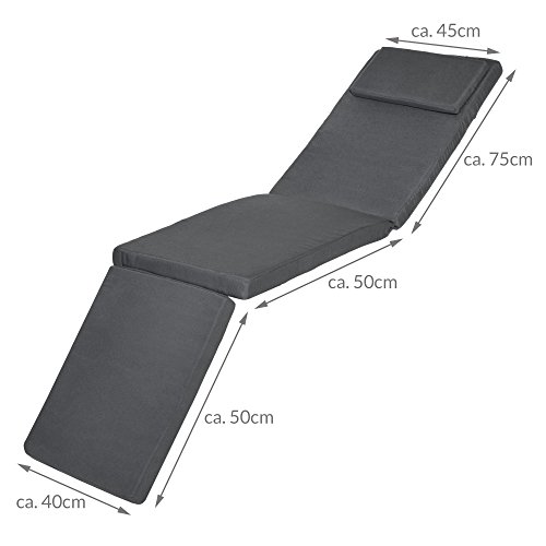 Beautissu Luxus Deckchair Auflage Sonnenliege 175x45x5cm LoftLux DC – Bezug Abnehmbar – Polsterauflage für Liegestuhl Auflage Gartenliege Polster – Liegenauflage Gartenmöbel Kissen GraphitAnthrazit