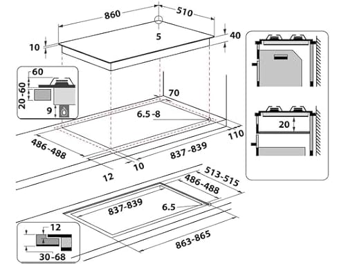 Plaque à gaz WHIRLPOOL GOWL928NB 5 foyers 11300 Watts Verre trempé - vue 9