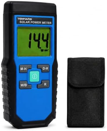 Solar Power Meter, 2000 W/m² Range Handheld Solar Irradiance Meter with Dual Units, MAX/MIN Tracking, Data Hold, Manual Zeroing, Digital Sun Meter for Solar Panel Evaluation and Site Testing