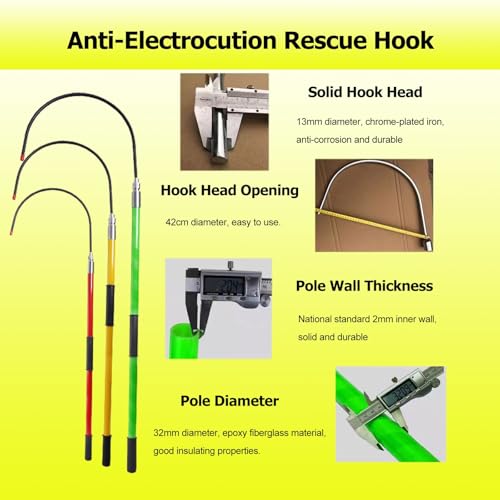 Gancho de Rescate Aislado de Fibra de Vidrio de Alta tensión para electricistas, Herramienta de Emergencia para Salvar Vidas en Caso de electrocución, con Poste telescópico para mantenimient
