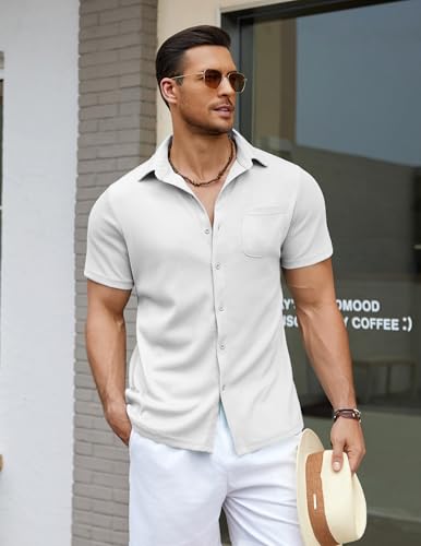 COOFANDY Men's Knit Button Down Shirts Casual Short Sleeve Polo Shirt Summer Beach Shirts with Pocket4